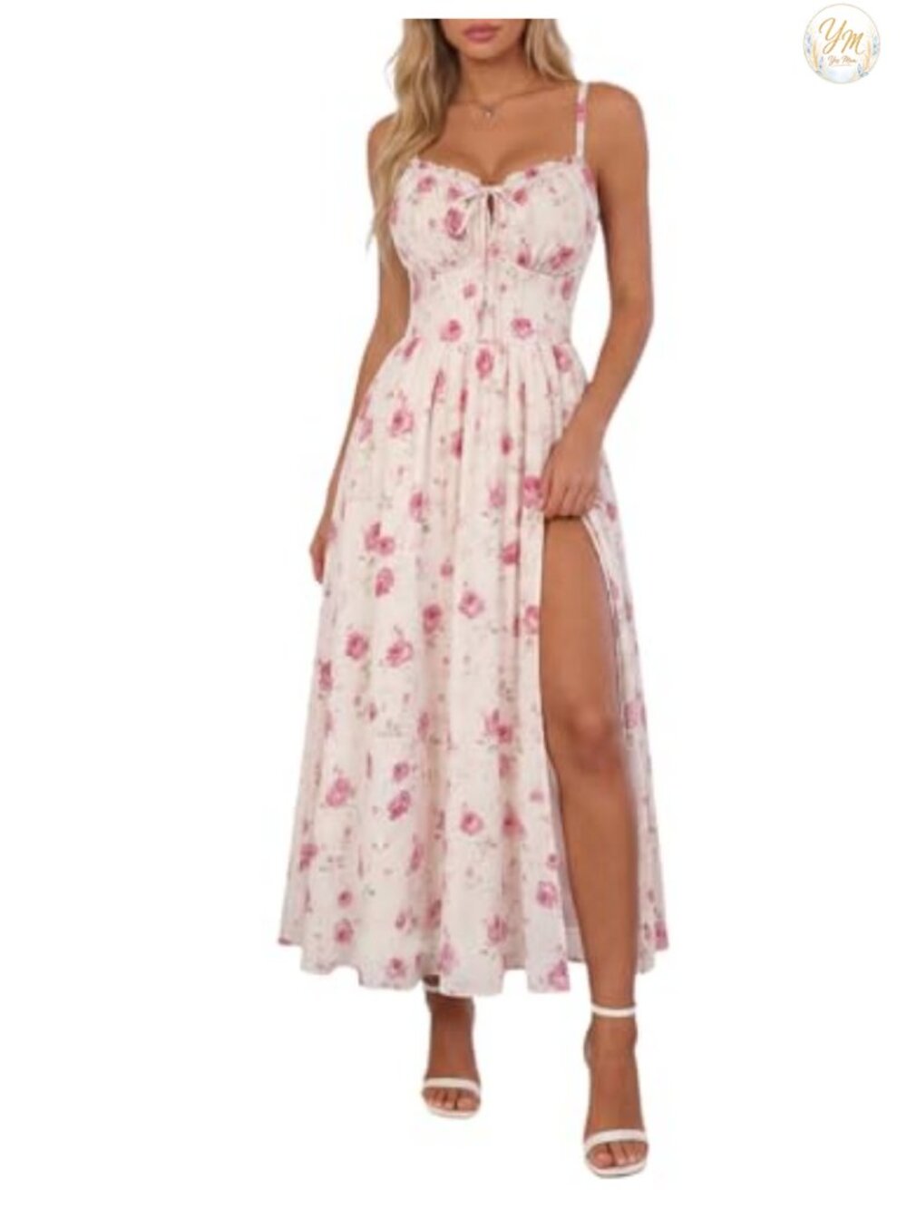 Floral Corset Midi Dress Wedding Guest V-Neck Sundress